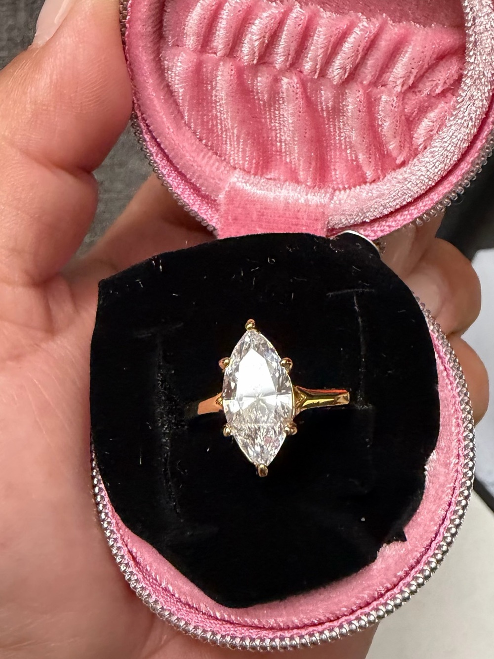 Gold Marquise-Cut Clear Stone Ring - Elegant Women’s Jewelry
